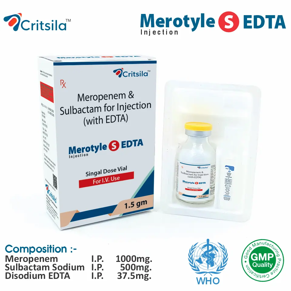 Meropenem 1000mg + Sulbactam 500mg + EDTA 37.5mg Injection | Best price for PCD Pharma Franchise | Broad-spectrum antibacterial